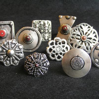 A collection of rings, made of silver buttons from the Ottoman period in the Yemen. Sana'a-region.