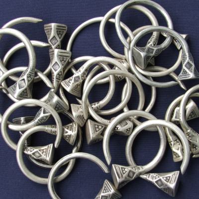 A collection of silver earrings, worn by Bororo-women. Niger.