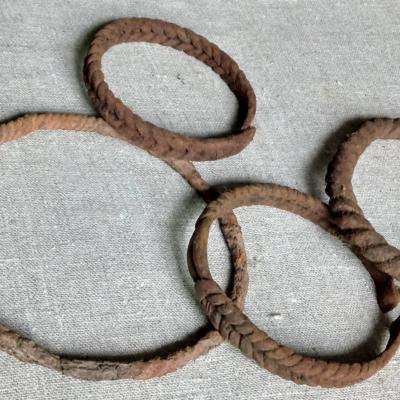 4 very old iron bracelets from the early-Dogon period. Dim.; 8-12 cm. From the village of Tirrili. Mali.
