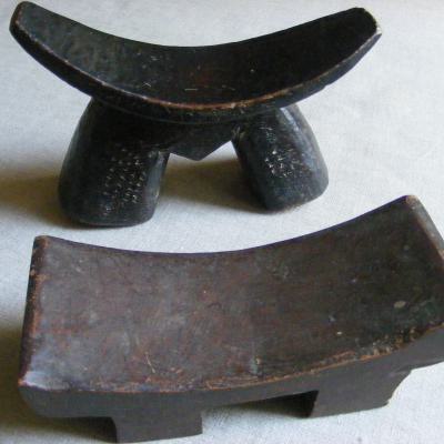 Two headrests in a special design; Somali (back) and from Tigray (front).h. 16-9 cm., Ethiopia